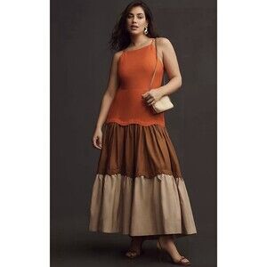 Anthropologie Maeve Maxi Dress Orange Halter Tiered Preppy Vacay Boho XXS NWT